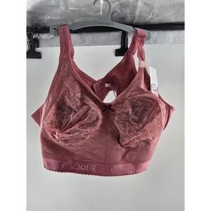 Cacique Unlined Full Coverage No-Wire Bra 48DD Rosewood Pink Floral Lace‎ A83570